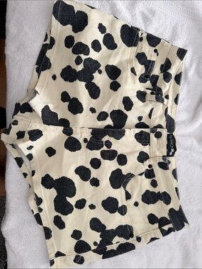 Fashion Nova Cream & Black Cow Print High-Rise Denim Shorts